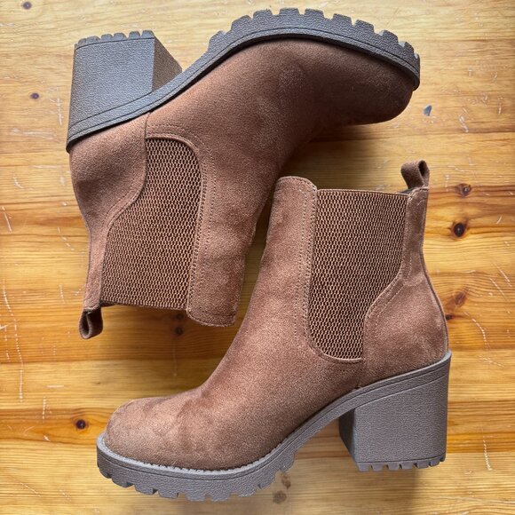 Brown Faux Suede Heeled Booties - Picture 2 of 8